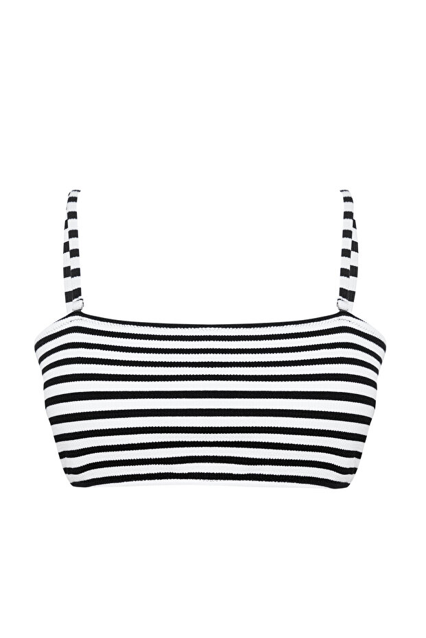 Çok Renkli Çizgili İp Askılı Staplez Büyük Beden Bikini Üstü TBBSS25CT00006 - 5