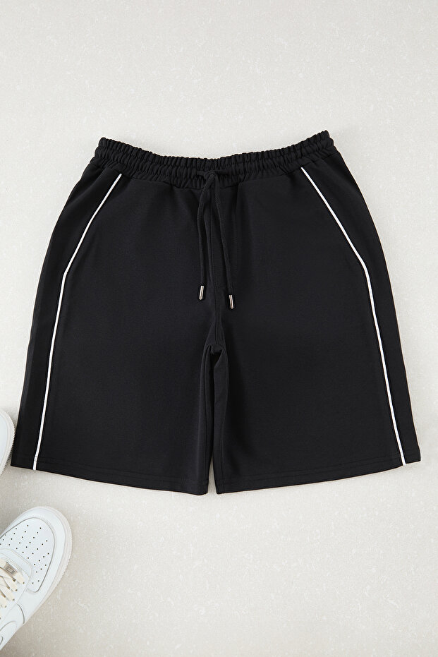 Siyah Regular/Normal Kesim Biyeli Şort & Bermuda TMNSS25SR00024 - 6