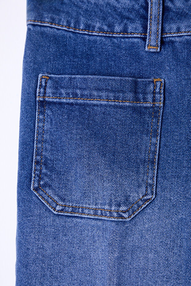 Mavi Ütü İzli Cep Detaylı Normal Bel Comfort/Esnek Crop Flare Jeans TWOSS25JE00031 - 6
