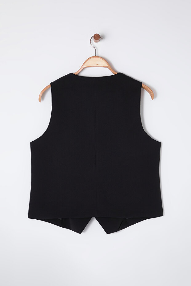 سترة سوداء عادية غير متناظرة مقاس كبير منسوجة TBBSS25BH00000 - 10