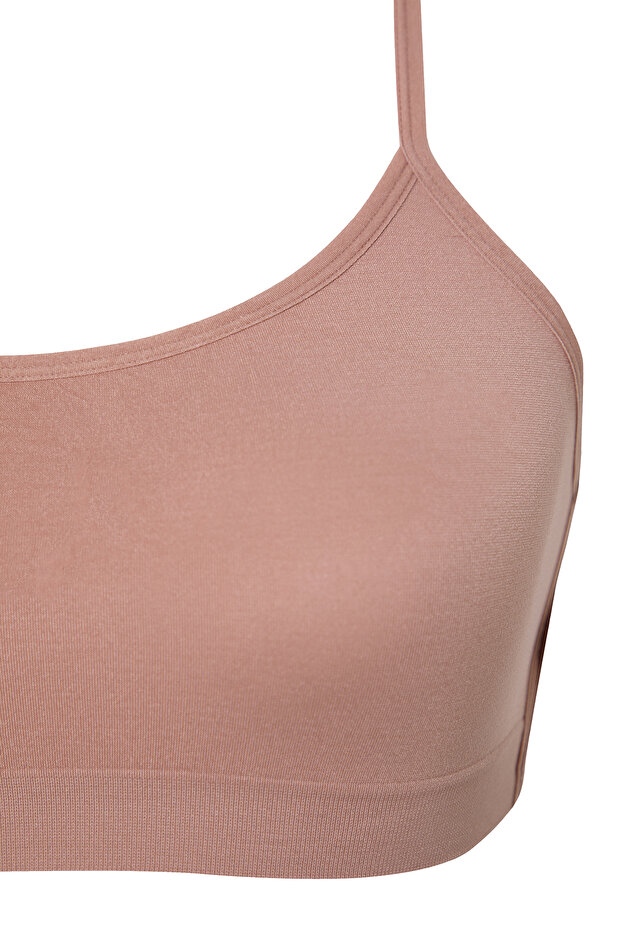 Gri-Bej 2'li Seamless/Dikişiz İp Askılı Balensiz Kapsız Bralette Örme Dekolte Sütyeni THMSS24SU00062 - 10
