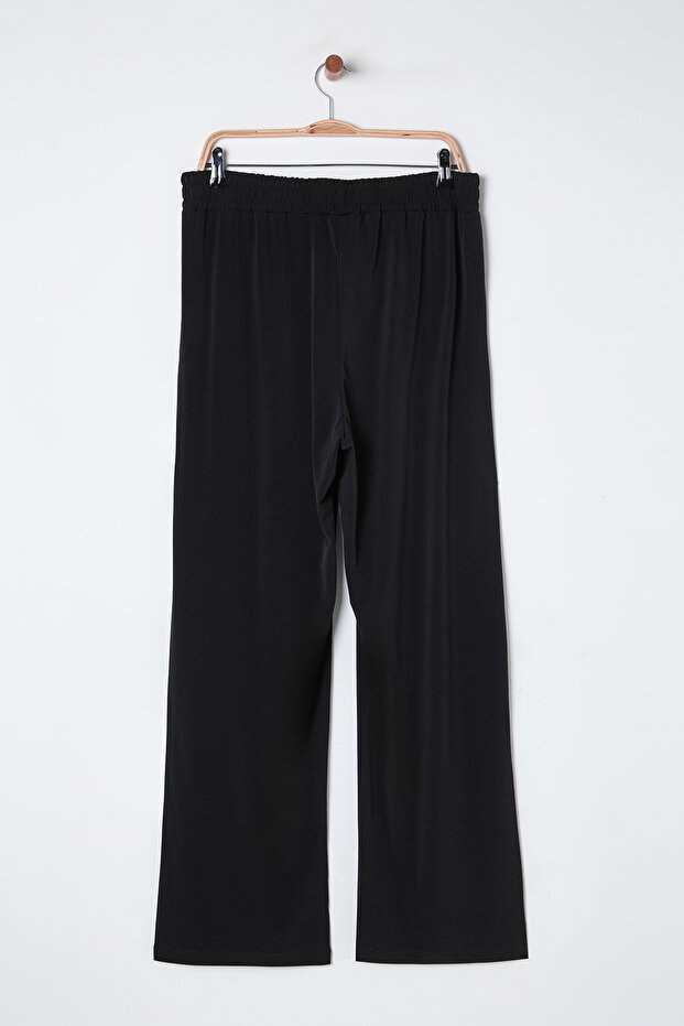 Siyah Yüksek Bel Geniş Paça Örme Pantolon TBBSS25AR00005 - 8