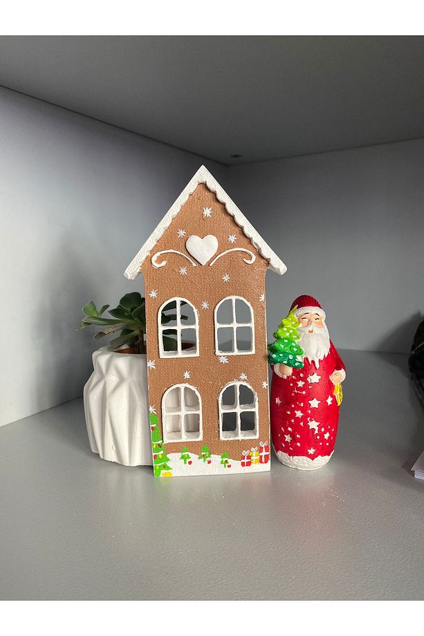 Yılbaşı  temalı boyalı taş noel baba ve ev - 2