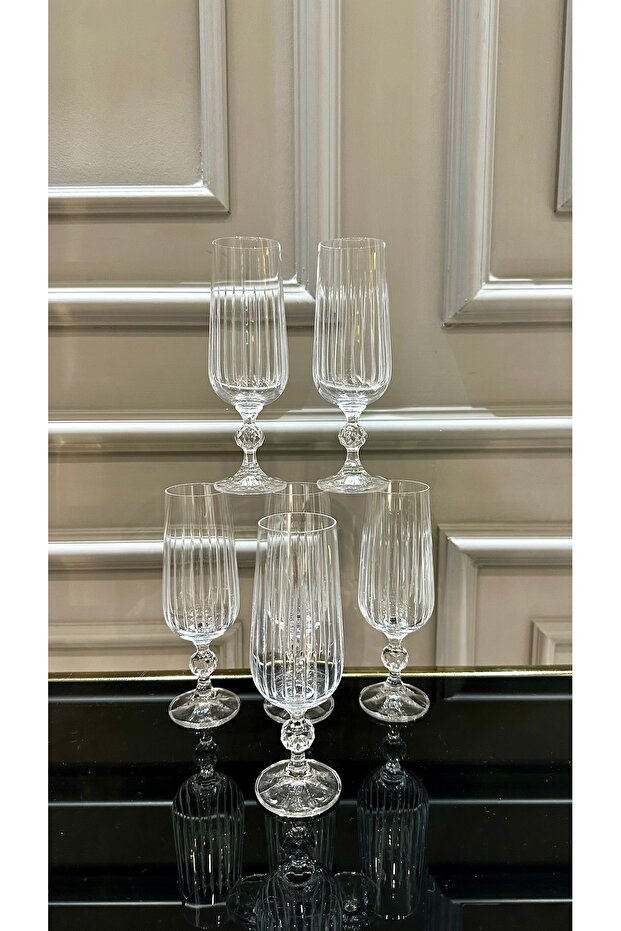 El işi ayaklı bej kristal su ve kahve bardağı, şık ve zarif tasarım - 4