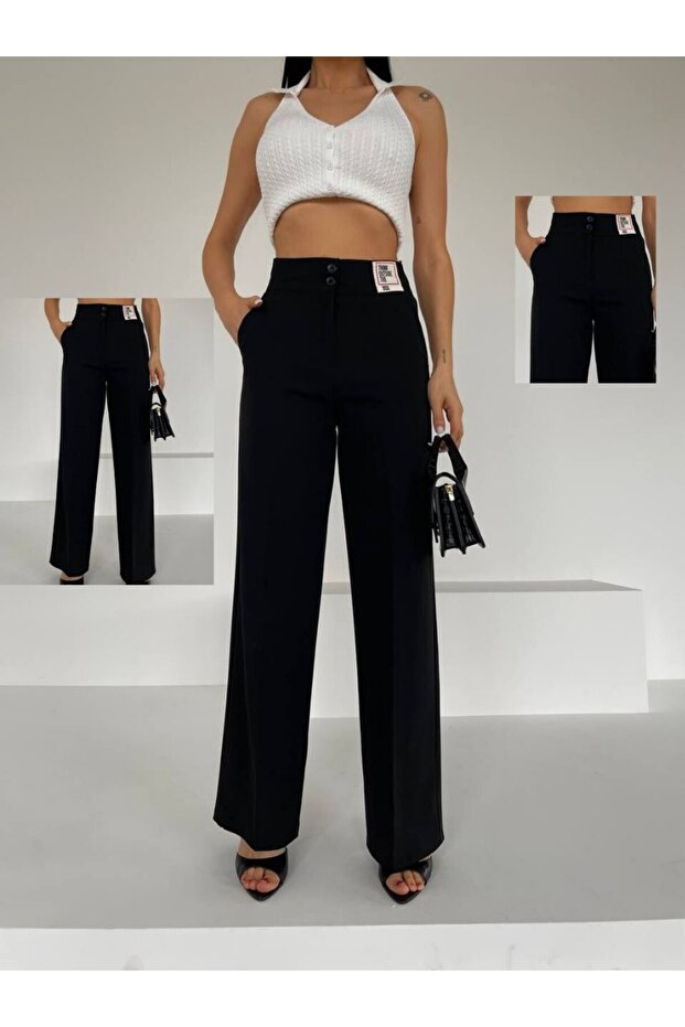 Women's Label Detailed Crepe Palazzo Trousers, Discriptions the Sizes.
