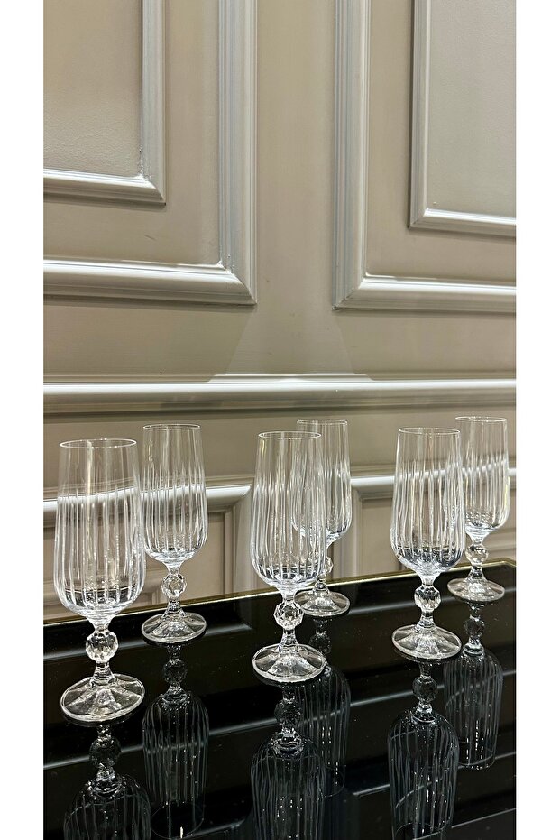 El işi ayaklı bej kristal su ve kahve bardağı, şık ve zarif tasarım - 5