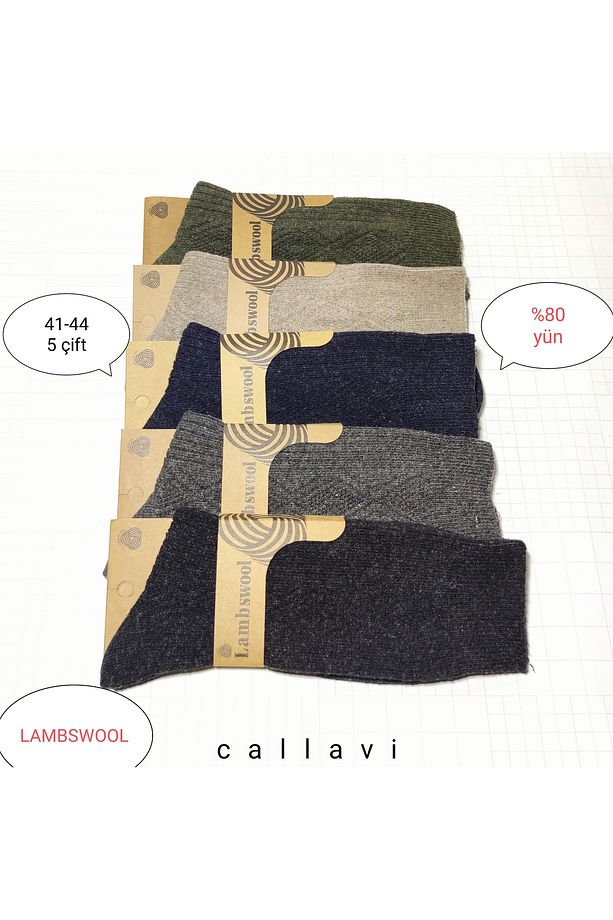 Erkek Kışlık Yün Lambswool Termal Çorap 5 Çift - 4