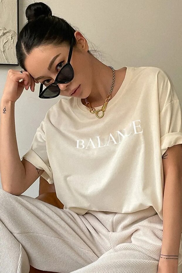 Unisex Balance Printed Oversize Boyfriend T-Shirt
