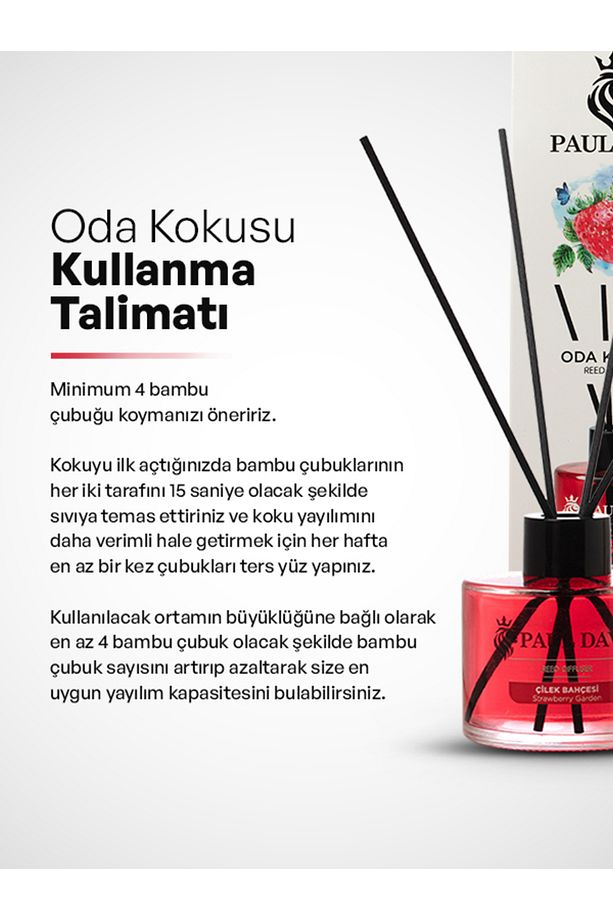 Çilek Bahçesi Yüksek Koku Yayılımlı Dekoratif Bambu Çubuklu Oda Kokusu 145 ml - 5