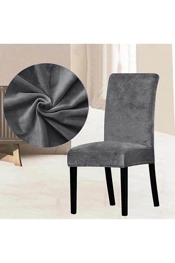 Sandalye Kılıfı  ,yıkanabilir, Lastikli ,kadife Kumaş Sandalye Örtüsü 4 Adet - 1