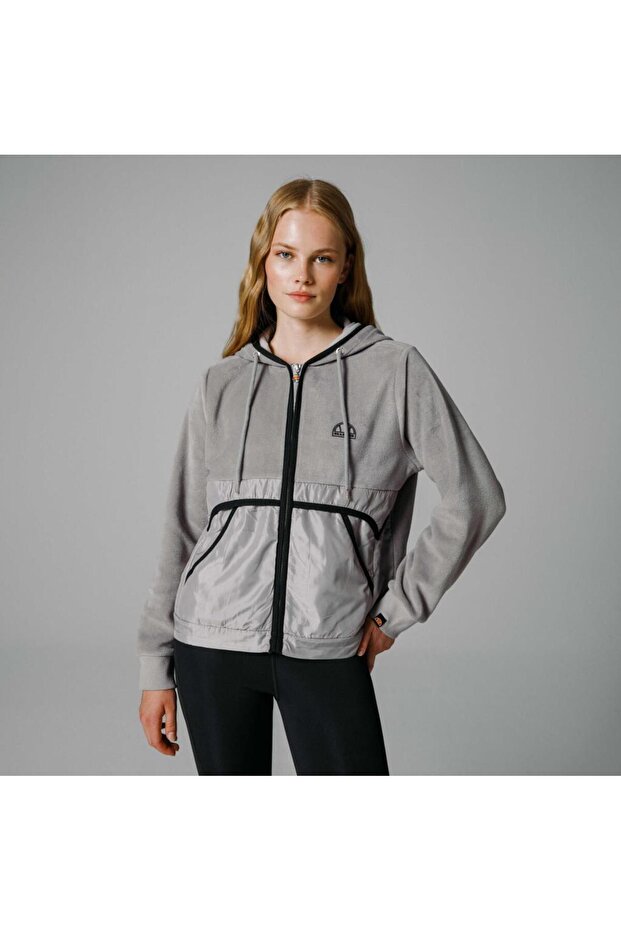 Women's Gray Jacket with Zipper Hood Ef188