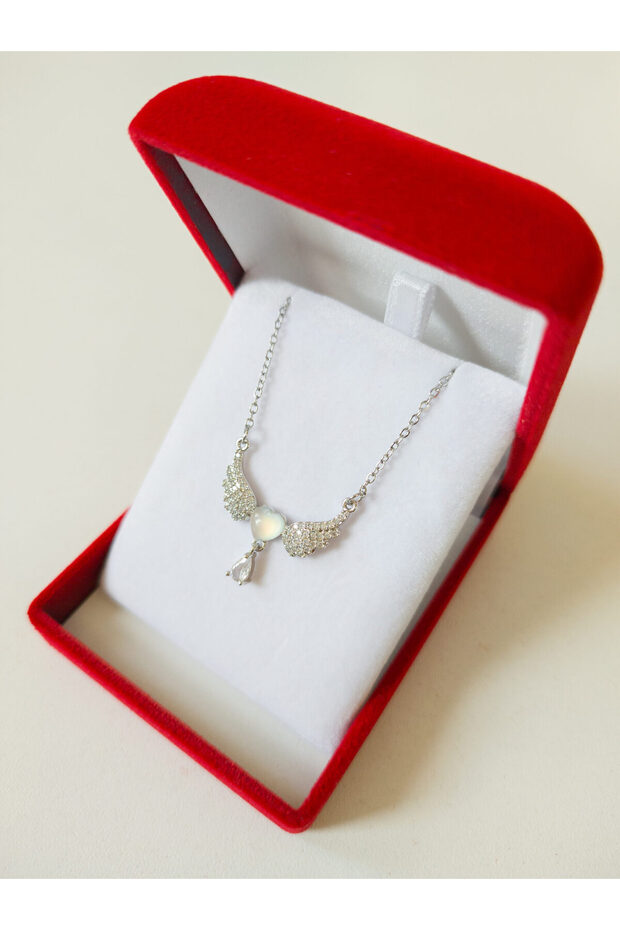 Luxury Velvet Box | Angel Winged Heart Necklace Silver | Mother's Day Gift
