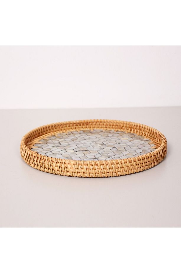 Abstract 30x3 cm Sedefli Rattan Tepsi & Duvar Dekoru - 4