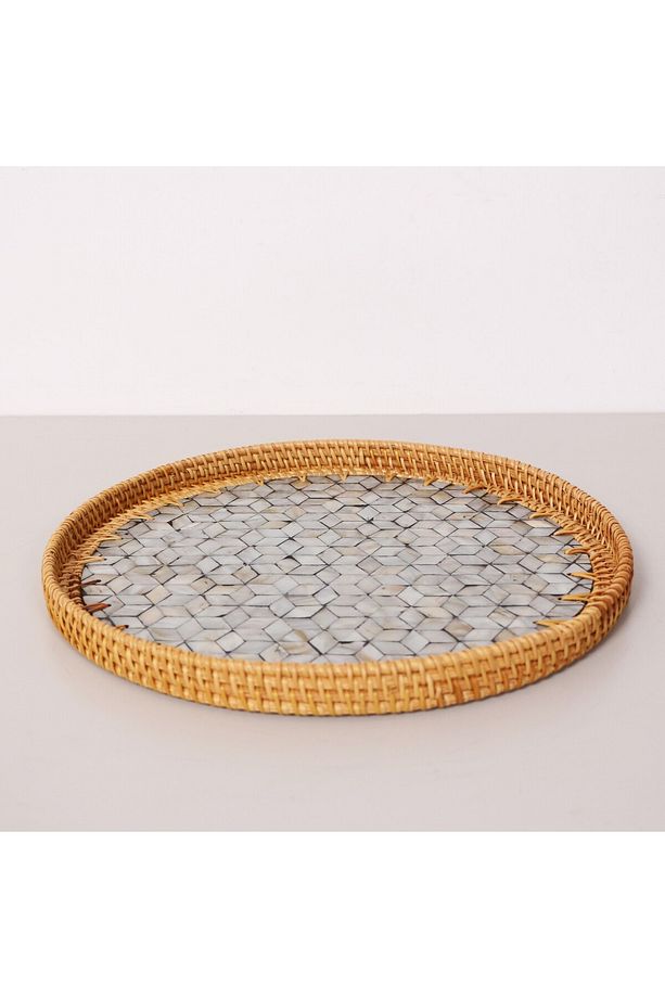 Abstract 35x3 cm Sedefli Rattan Tepsi & Duvar Dekoru - 3