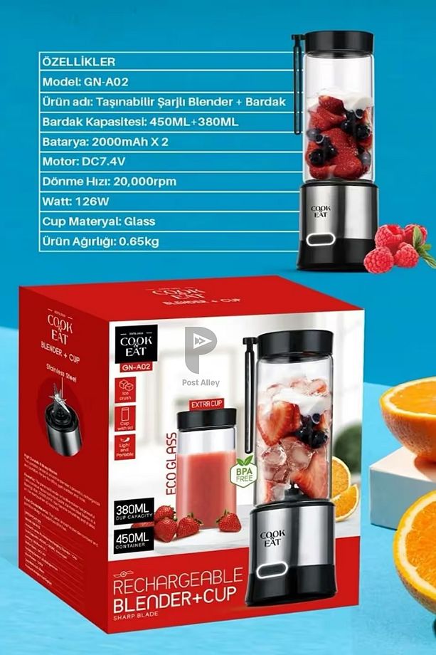 Şarjlı Taşınabilir Smoothie Blenderi (450 ml)+ Ekstra Bardak (350 ml ) - 4
