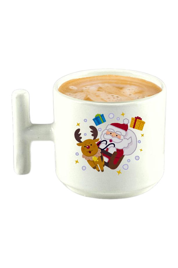 DeepCraft Best Quality 'Noel Baba1' T Kulplu Kupa Yılbaşı,Sevgililer Günü, Hediyelik Kupa 185ML - 2
