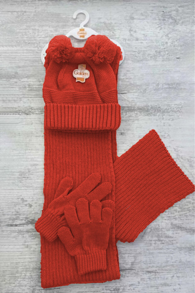 Çocuk Düz Tek Renk Triko Atkı Bere Eldiven Set Takım - 3