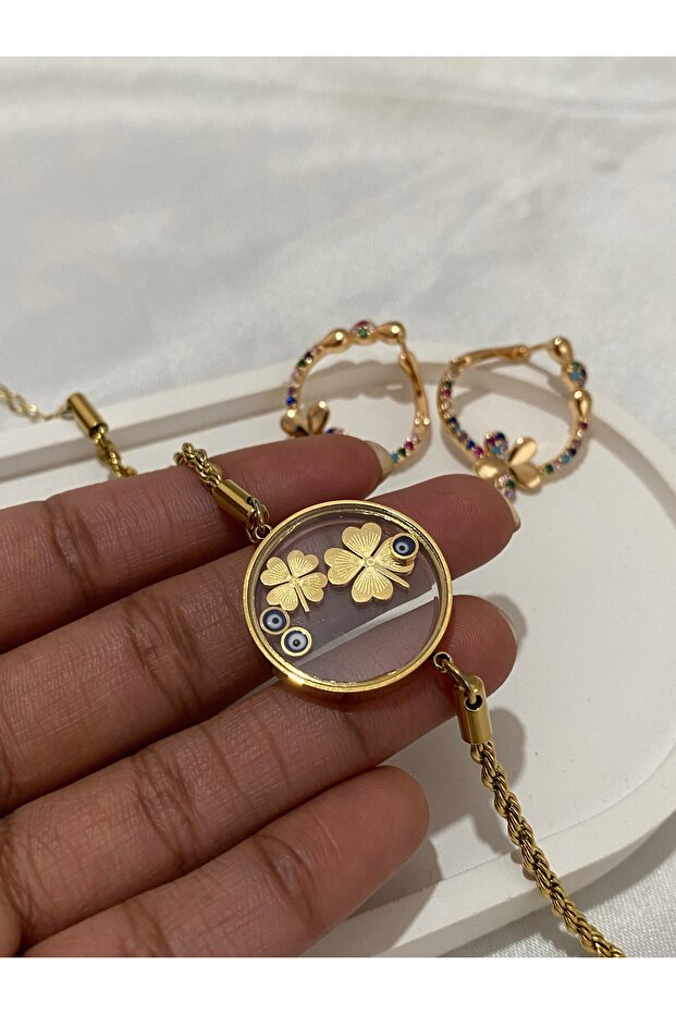 Zarif ve Renkli Tasarımlı Küpe & Bileklik Seti - 2