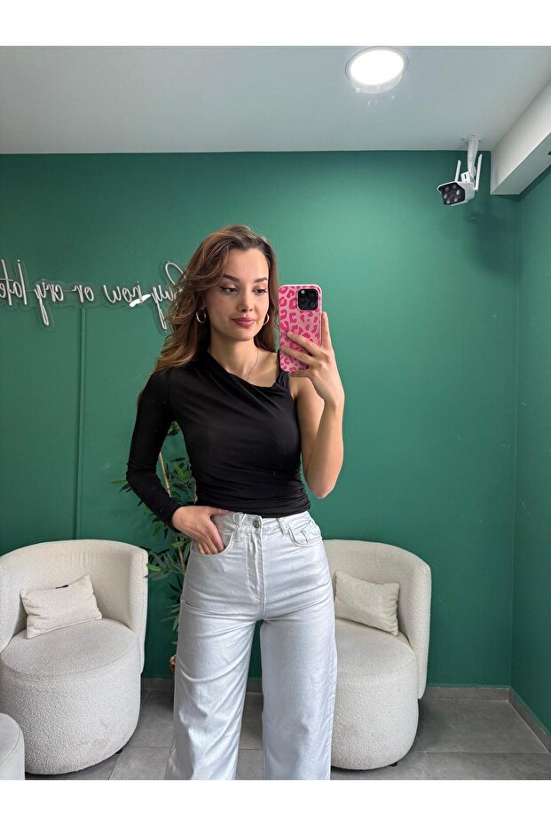 Siyah Tek Omuz Bluz - 2