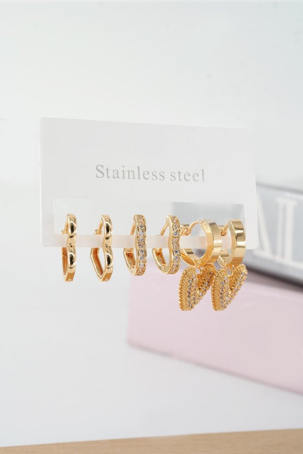 Women's Vip Series Baguette Zircon Stone Heart Model Clip-On Set of 6 Earrings
