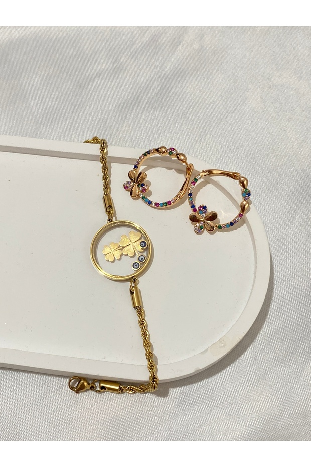 Zarif ve Renkli Tasarımlı Küpe & Bileklik Seti - 1