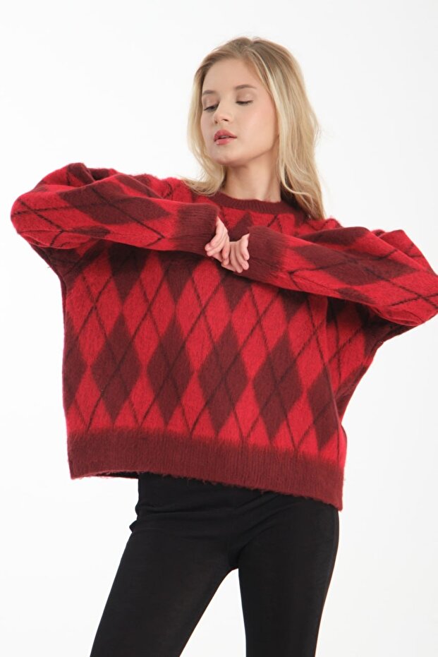Pulover de damă oversize cu model Argyle - 5