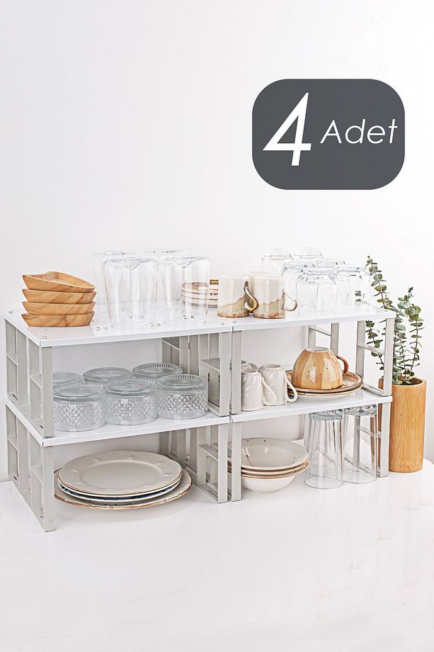Org-01 4lü Raf Düzenleyici Dolap Içi Düzenleyici Raf Tabak Bardak Rafı Raf Yükseltici - 4