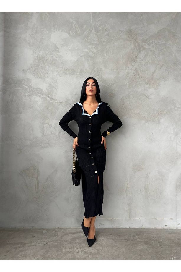 Yeni Model-Triko denizci yaka boydan düğmeli elbise Sumeya  model - 3