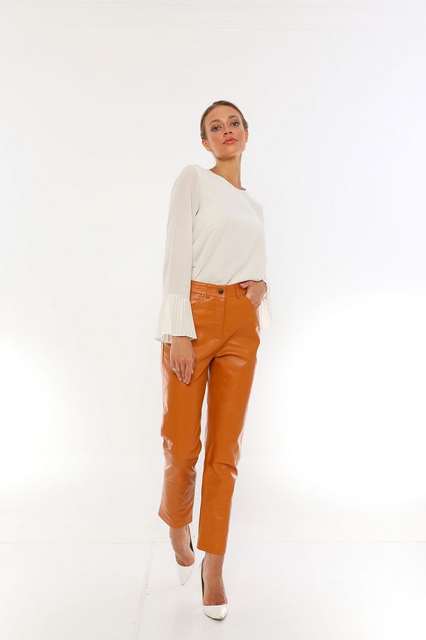 Kadın Beş Cep Camel Deri Pantolon - P02 - 3