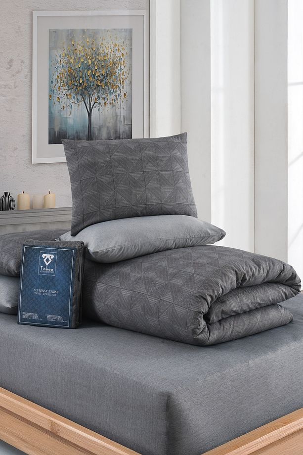 Soft Dreams Serisi | Line Çift Kişilik  Pamuklu Desenli Nevresim Takımı | Lastikli Çarşaflı | - 3