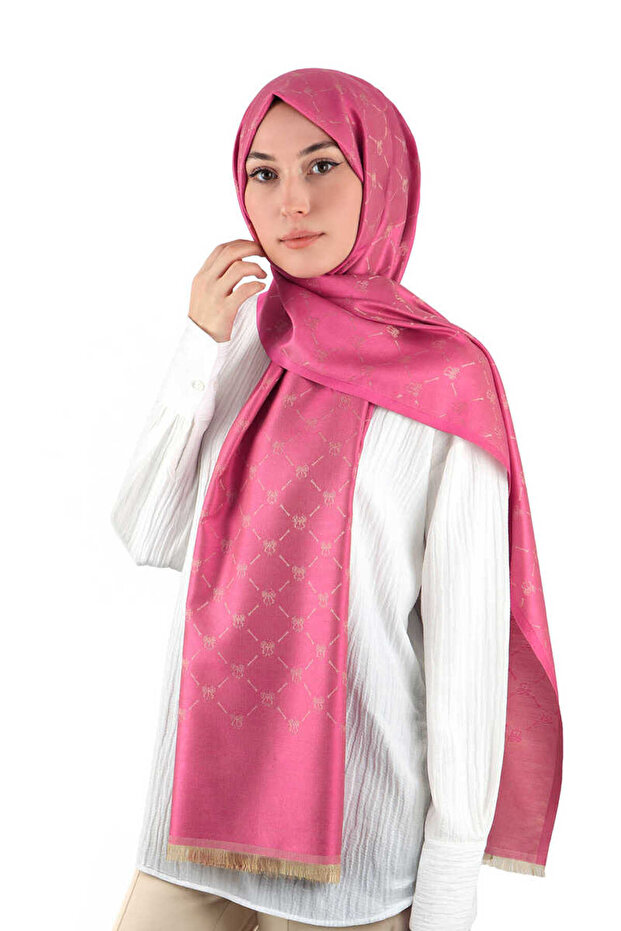 شال حريري من قماش الجاكار بنمط حرف واحد فوشيا - 2