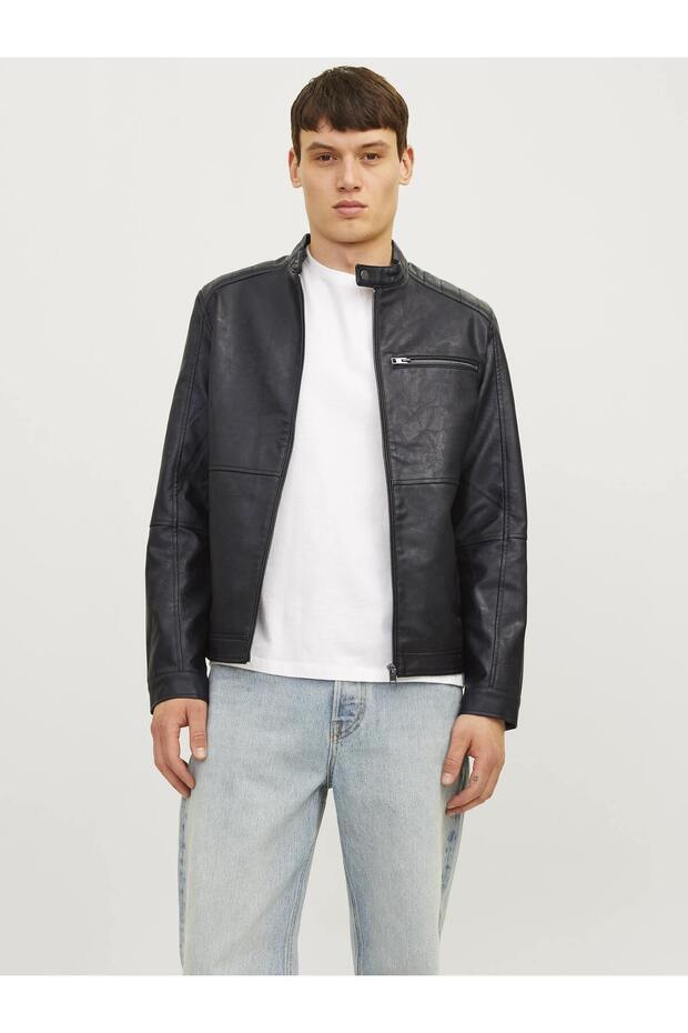 جاكيت رجالي أسود من Jjedylan Pu Biker Jacket Noos 12261196-Black