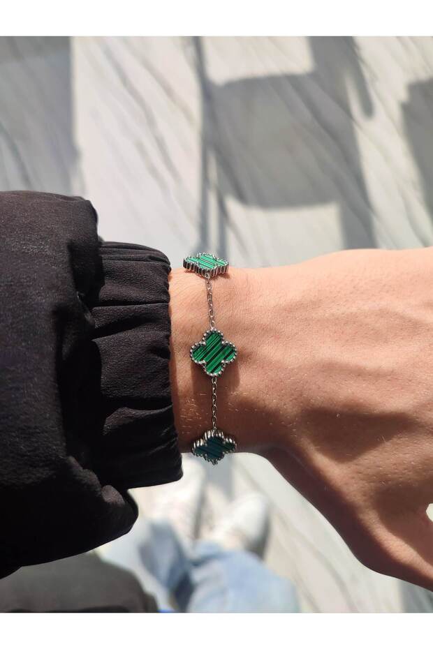 Unisex Stainless Steel Silver Row Clover Model Bracelet