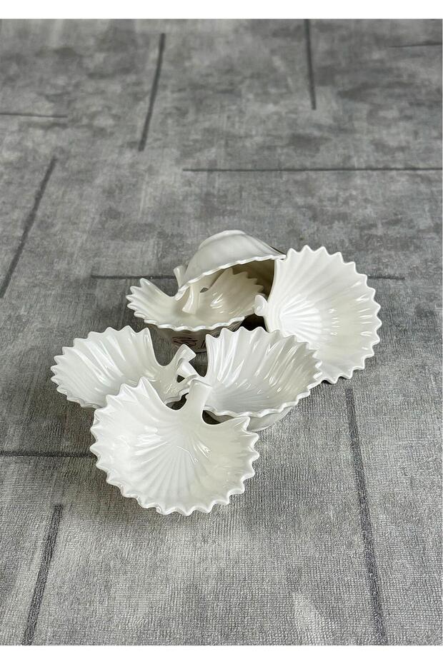 Set of 6 Porcelain Oyster Turkish Delight Bowl - Porcelain Jam Bowl, Sauce Bowl Set - 7 cm