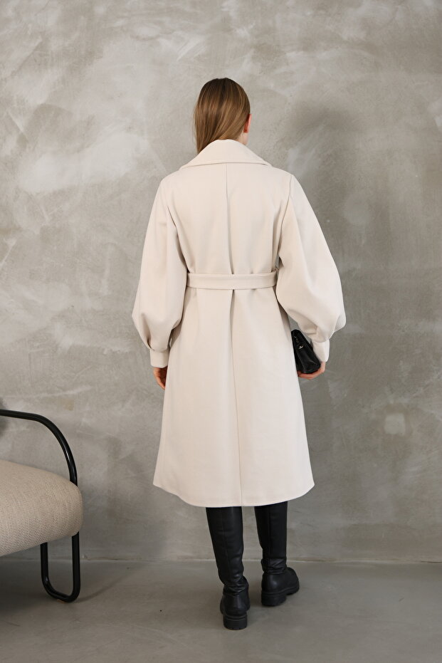 Balon kol astarlı kaşe kaban - 8