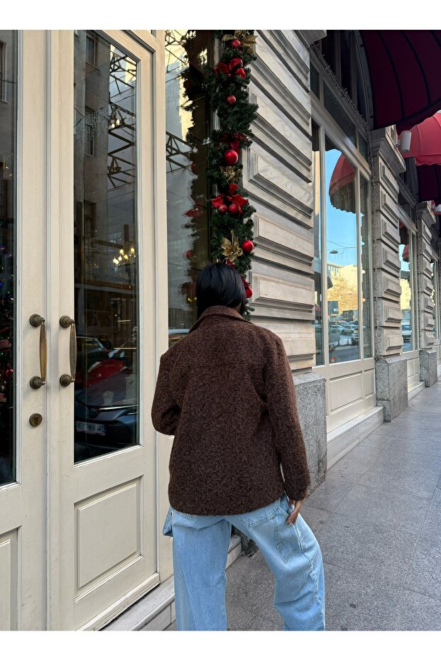 Boucle Buttoned Belted Gray Blazer Jacket - 8