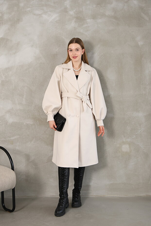 Balon kol astarlı kaşe kaban - 6