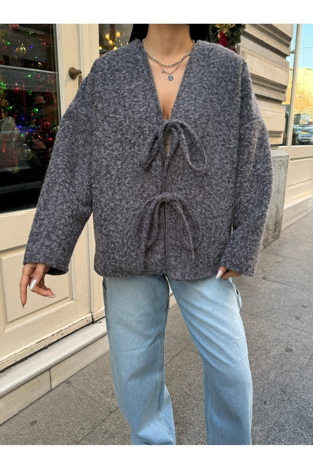 Çift Bağcıklı Kırçıllı Ceket - 8