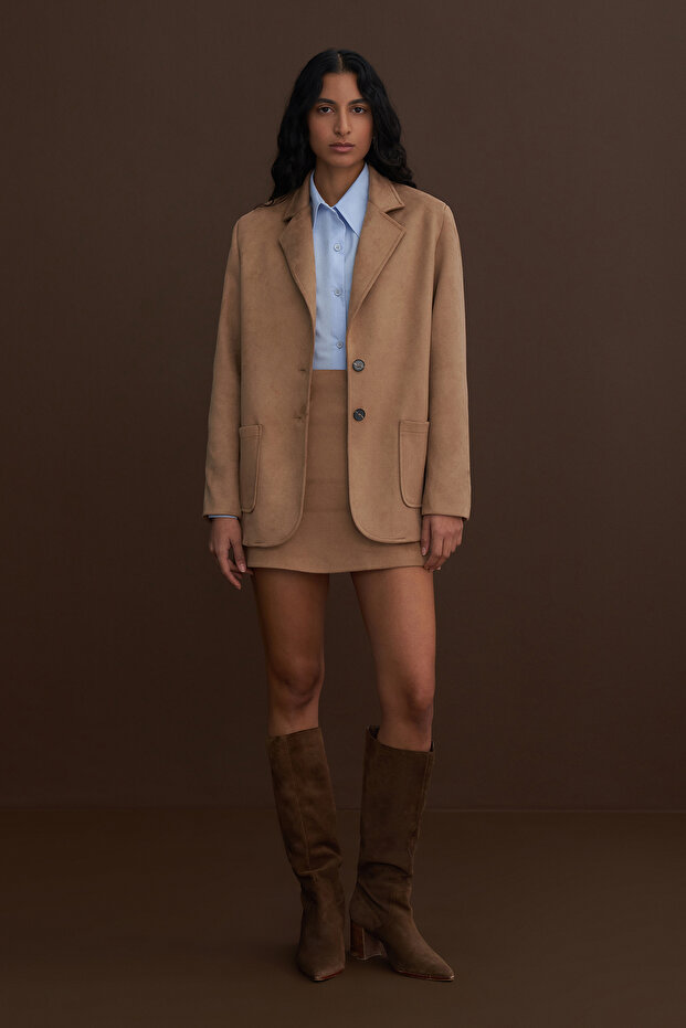 Mink Double Button Suede Jacket - 7