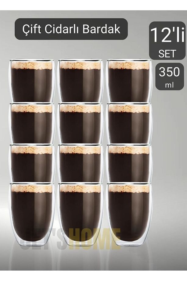 12’li Set Latte Bardağı Cappuccino Bardağı Çift Cidarlı Bardak Americano Bardağı 350 ml Kahve Bardak - 1