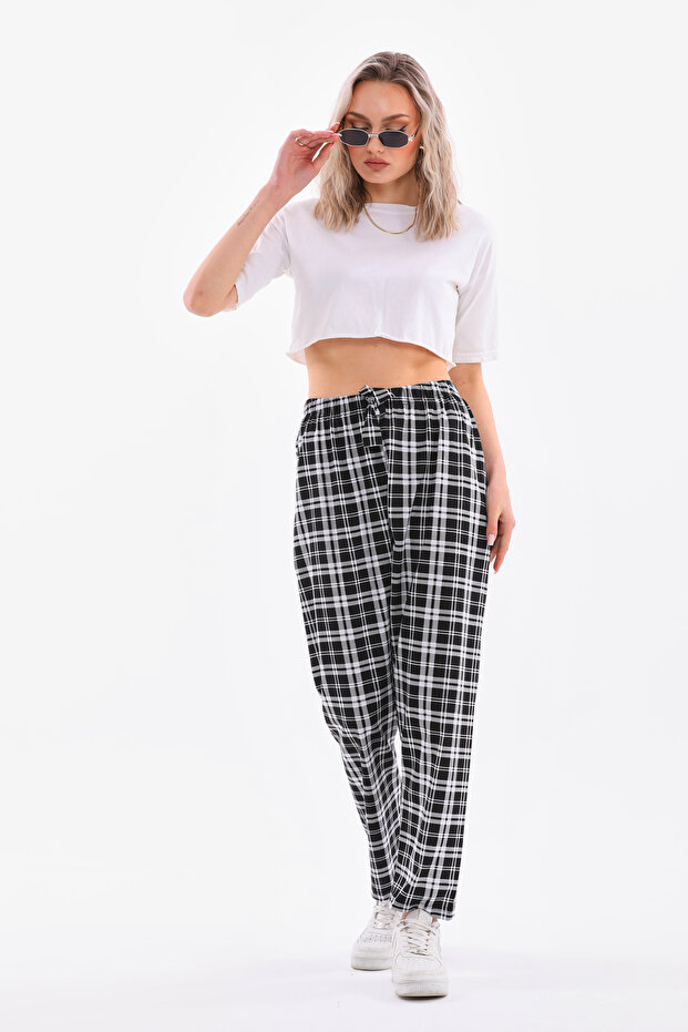 Plaid Printed Combed Cotton Black Unisex Relaxed Stylish and Comfortable Pajama Bottoms