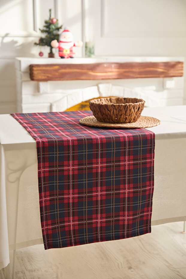 Ays Home New Year's Burgundy Navy Blue Gingham Runner