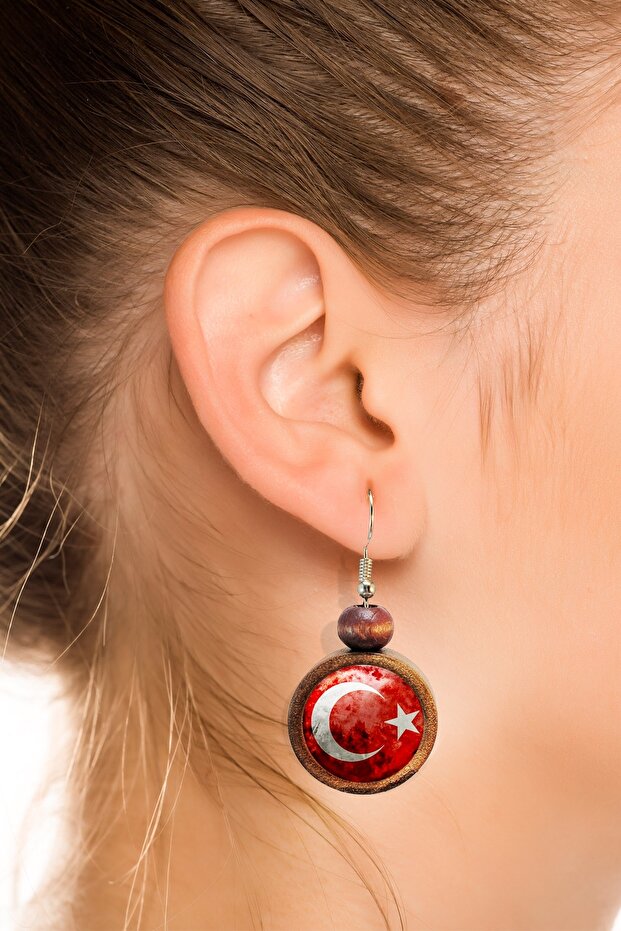 Turkish Flag Wooden Earrings