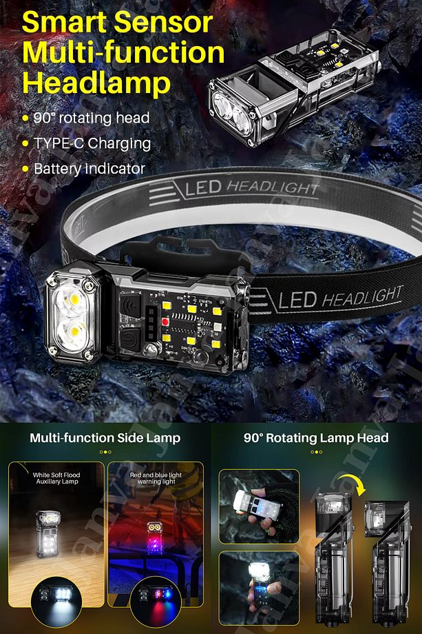 Sensörlü El ve Kafa Feneri Cob Led X52 Type-c  Şarj Girişli - 1