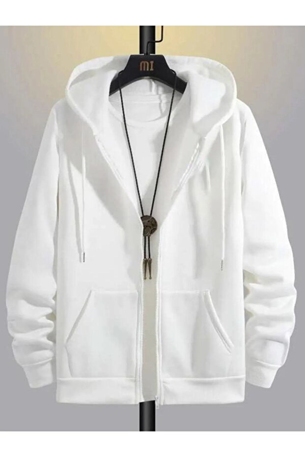 3 Thread Black Unisex Zippered Hooded Jacket