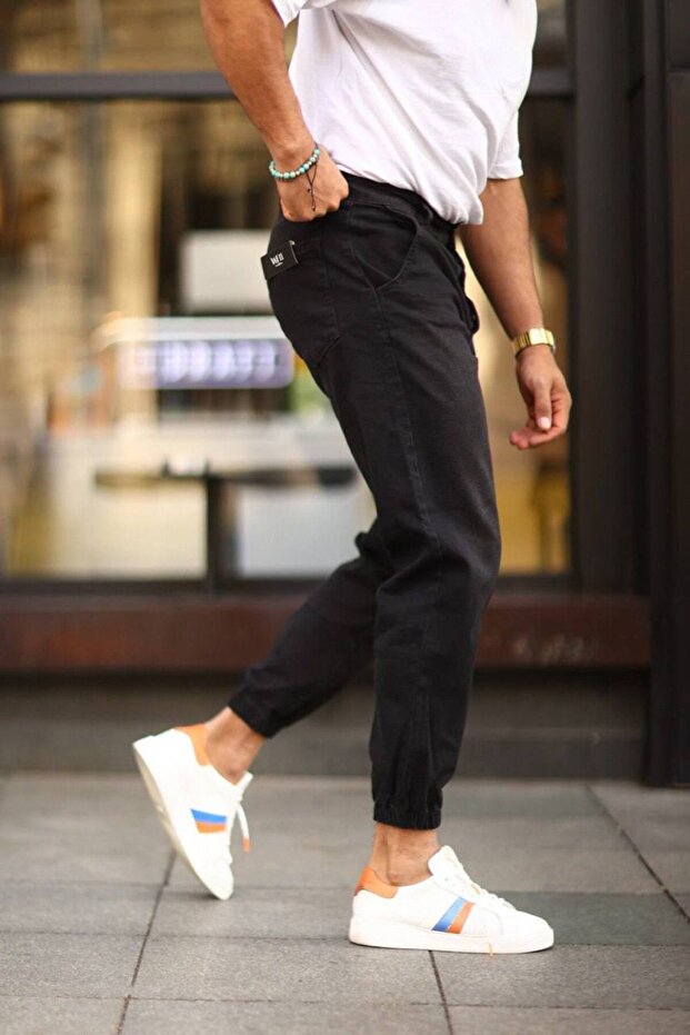 Erkek Paça Lastikli Yüksek Bel Regular Fit Kot Pantolon - 3