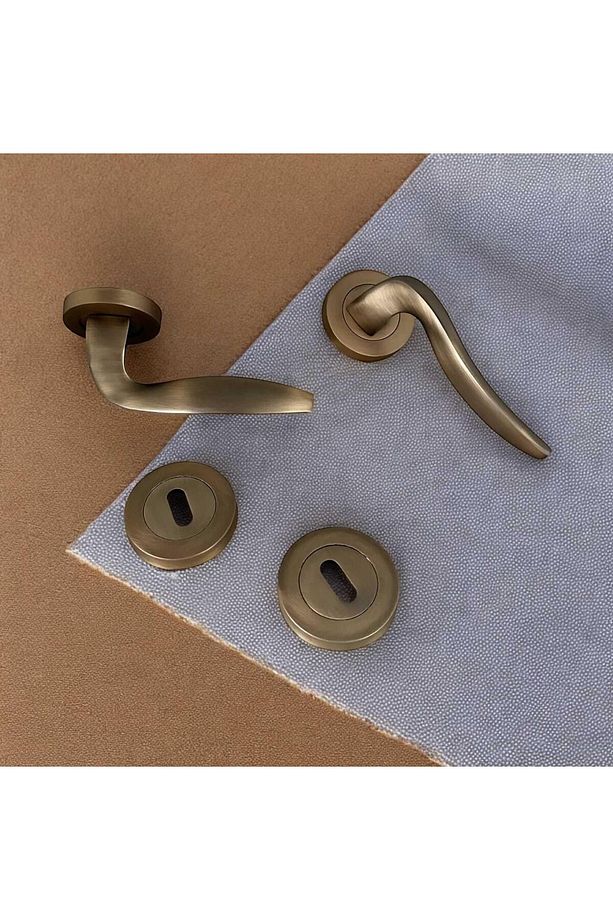Trim Mat Antik Sarı Yuvarlak Rozetli Oda Kapı Kolu 1 Takım - 2