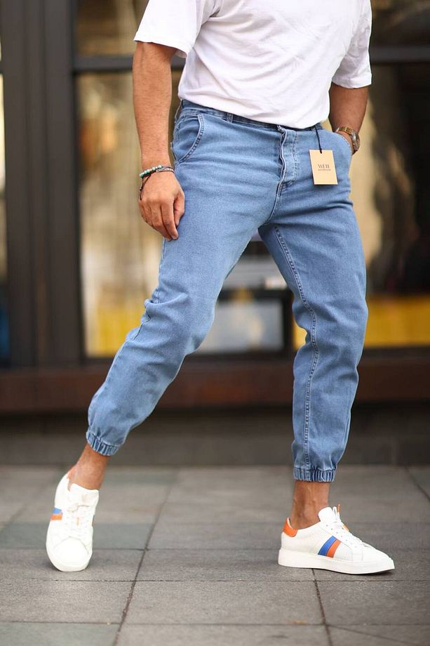 Erkek Paça Lastikli Yüksek Bel Regular Fit Kot Pantolon - 3