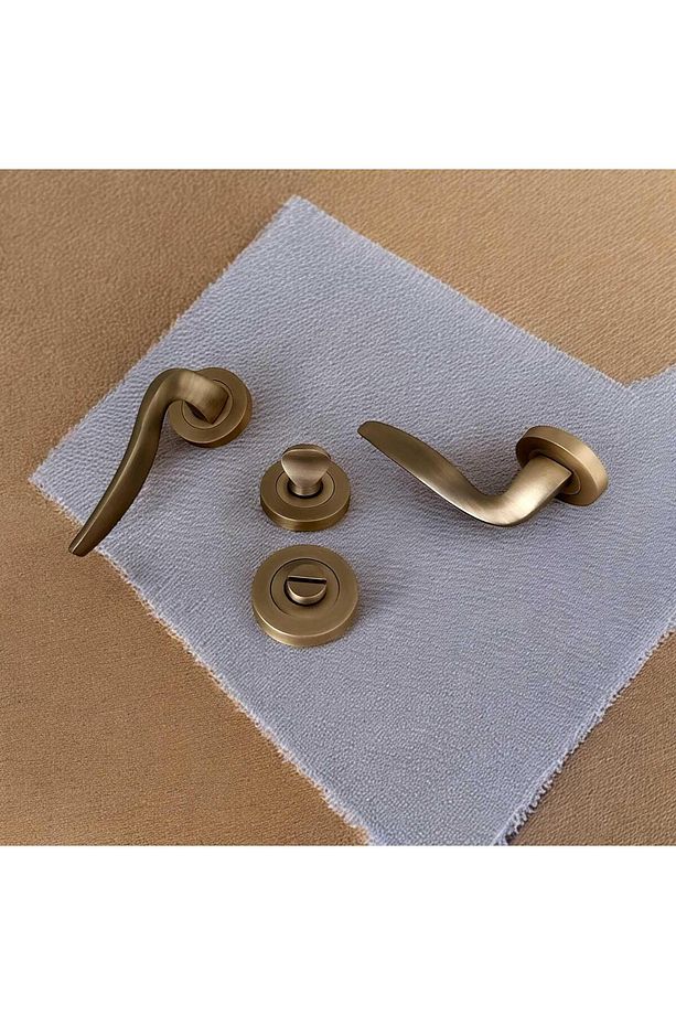 Trim Mat Antik Sarı Yuvarlak Rozetli Wc Banyo Kapı Kolu 1 Takım - 4