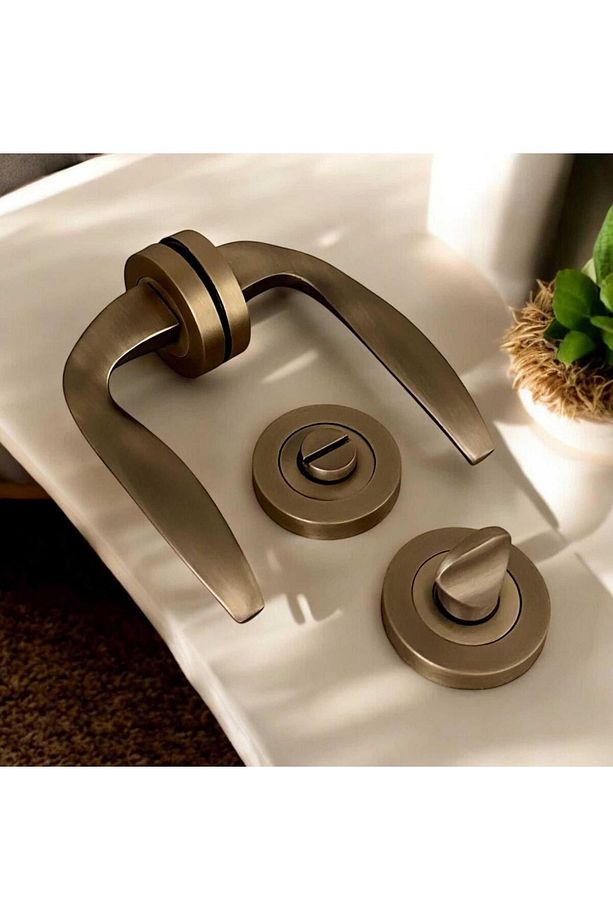 Trim Mat Antik Sarı Yuvarlak Rozetli Wc Banyo Kapı Kolu 1 Takım - 6